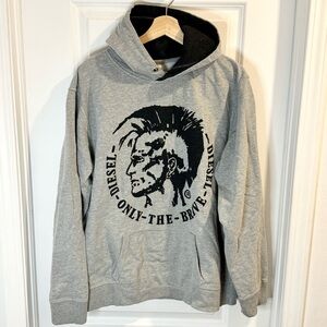 Diesel Gray Graphic Hoodie for Men Size Large 100% Cotton
